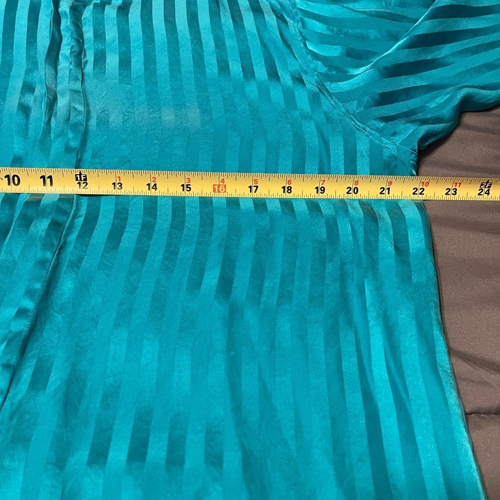 Vintage Genelli 100% Silk Button Up Shirt Mens L Tone On Tone Striped Teal - Picture 6 of 8